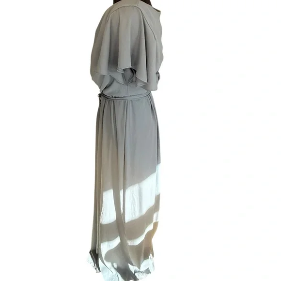 Celebrate DB Studio Flutter Sleeve Georgette Wrap Slate Blue MOB Maxi Dress 10 - Picture 3 of 10